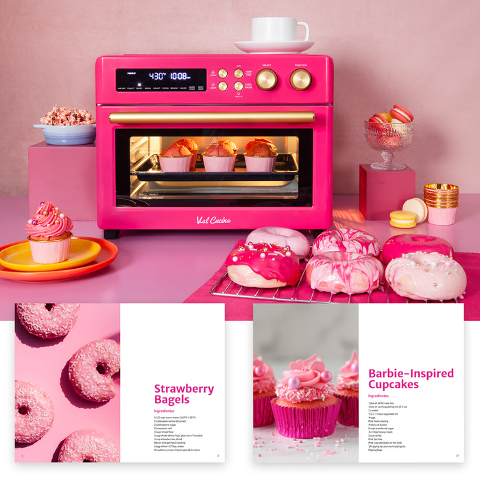 Val Cucina Pink 10-in-1 Retro Air Fryer Toaster Oven