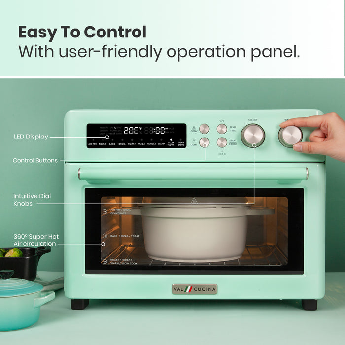 Val Cucina Roma 10-in-1 Retro Green Air Fryer Toaster Oven