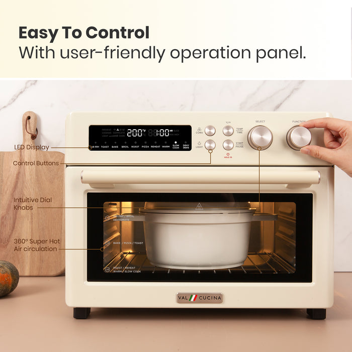 Val Cucina Roma 10-in-1 Retro Cream Air Fryer Toaster Oven