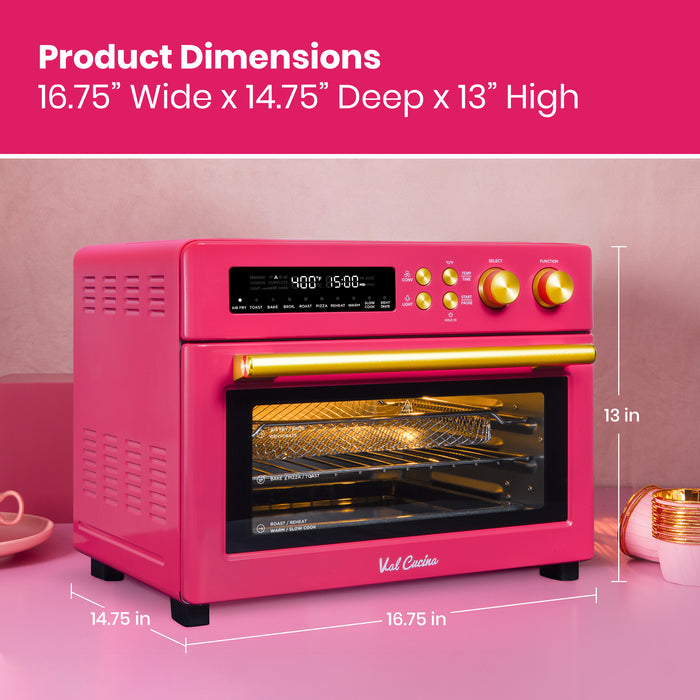 Val Cucina Pink 10-in-1 Retro Air Fryer Toaster Oven