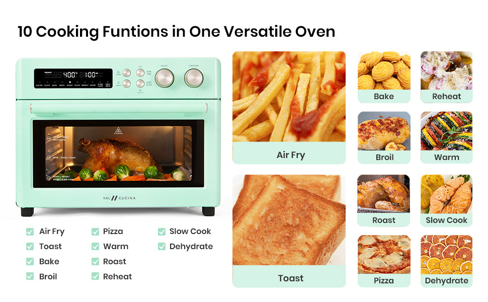 Val Cucina Roma 10-in-1 Retro Green Air Fryer Toaster Oven