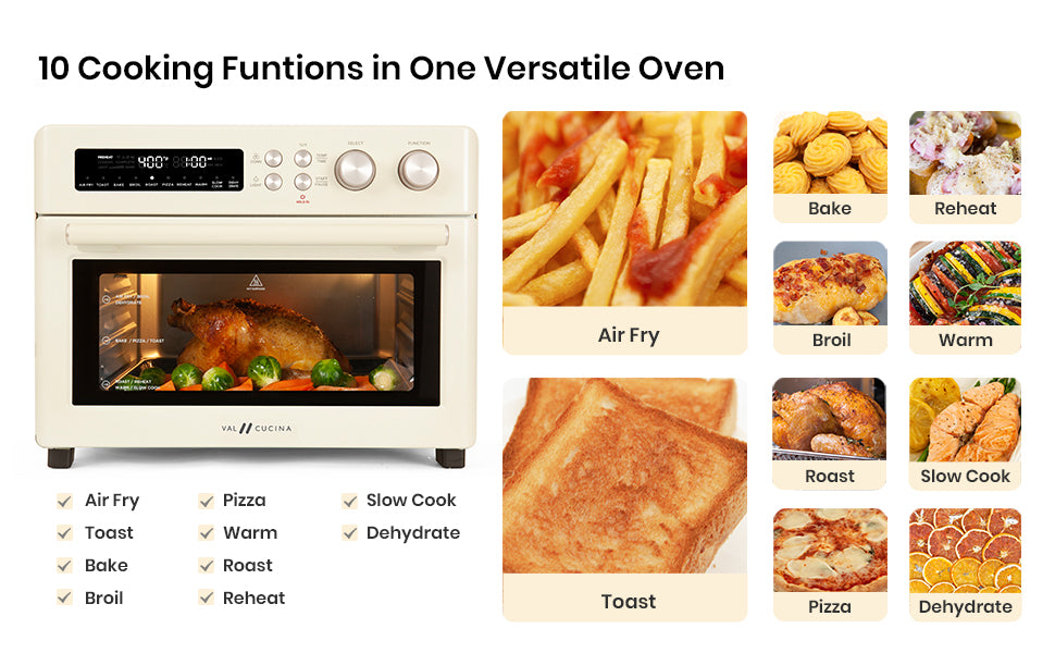 Val Cucina Roma 10-in-1 Retro Cream Air Fryer Toaster Oven