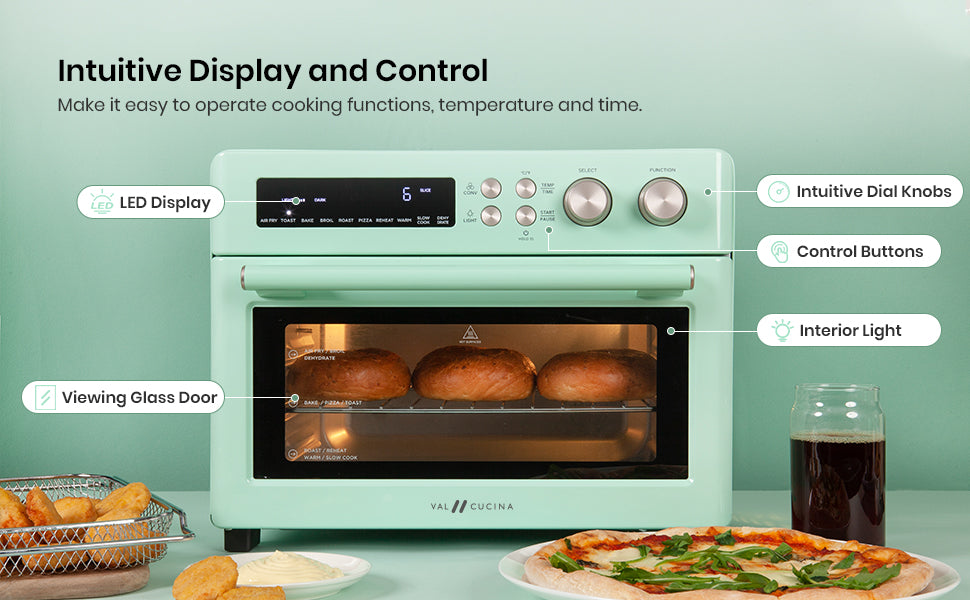 Val Cucina Roma 10-in-1 Retro Green Air Fryer Toaster Oven