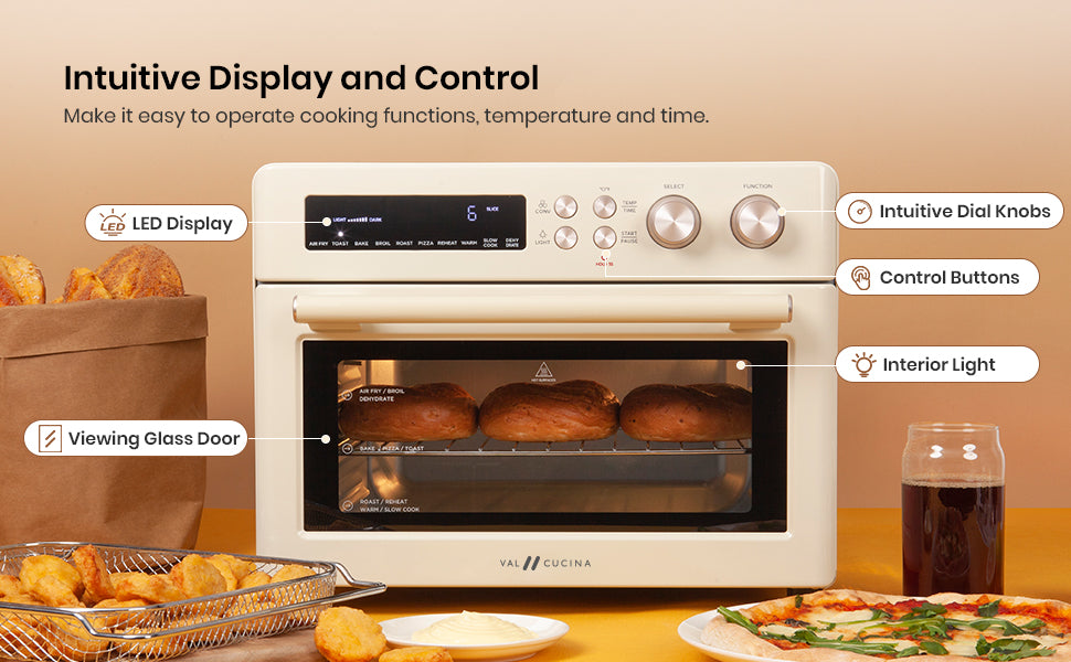 Val Cucina Roma 10-in-1 Retro Cream Air Fryer Toaster Oven