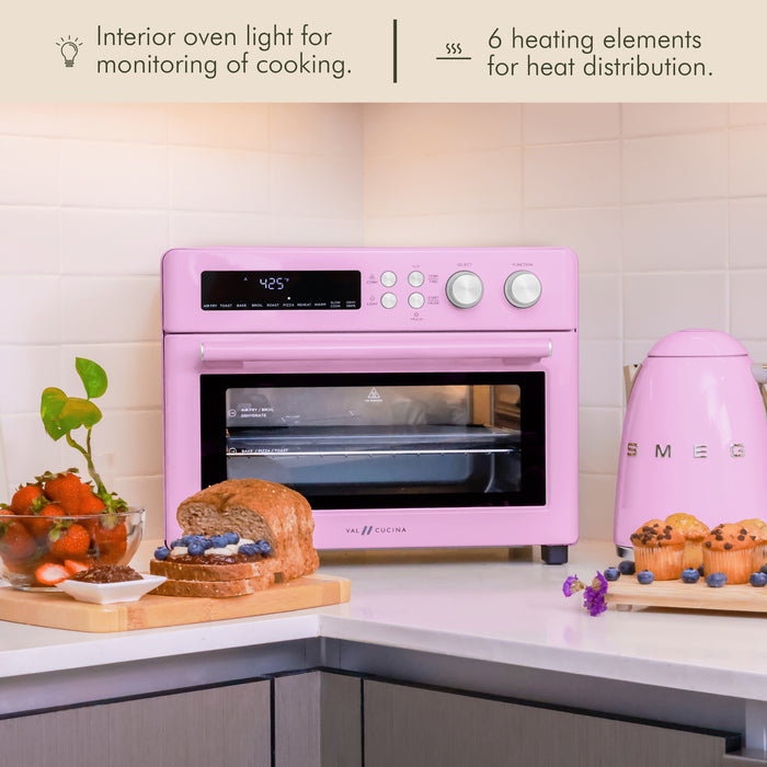 Val Cucina Roma 10-in-1 Retro Pink Air Fryer Toaster Oven