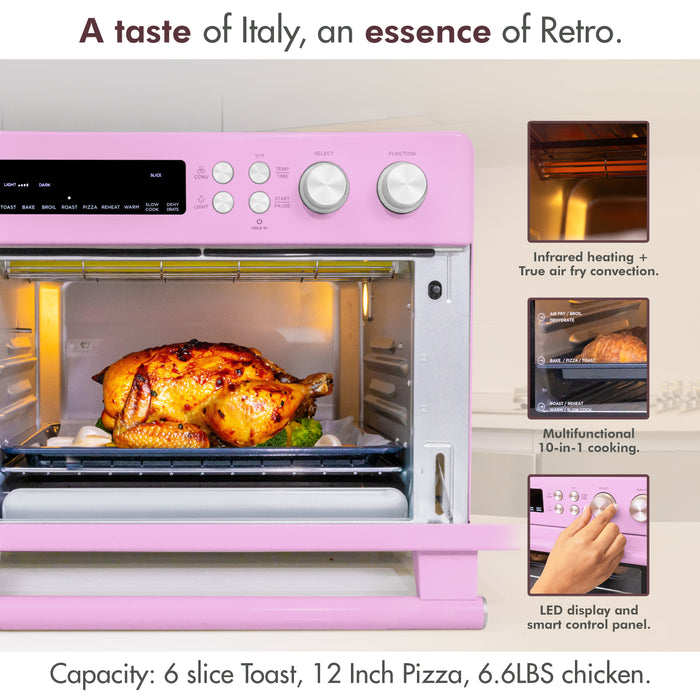 Val Cucina Roma 10-in-1 Retro Pink Air Fryer Toaster Oven