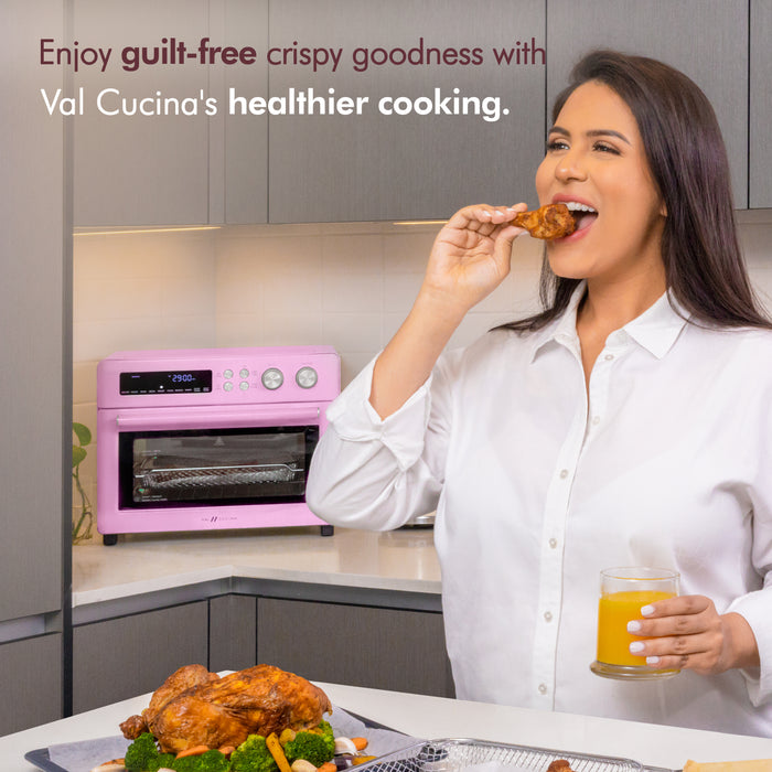 Val Cucina Roma 10-in-1 Retro Pink Air Fryer Toaster Oven