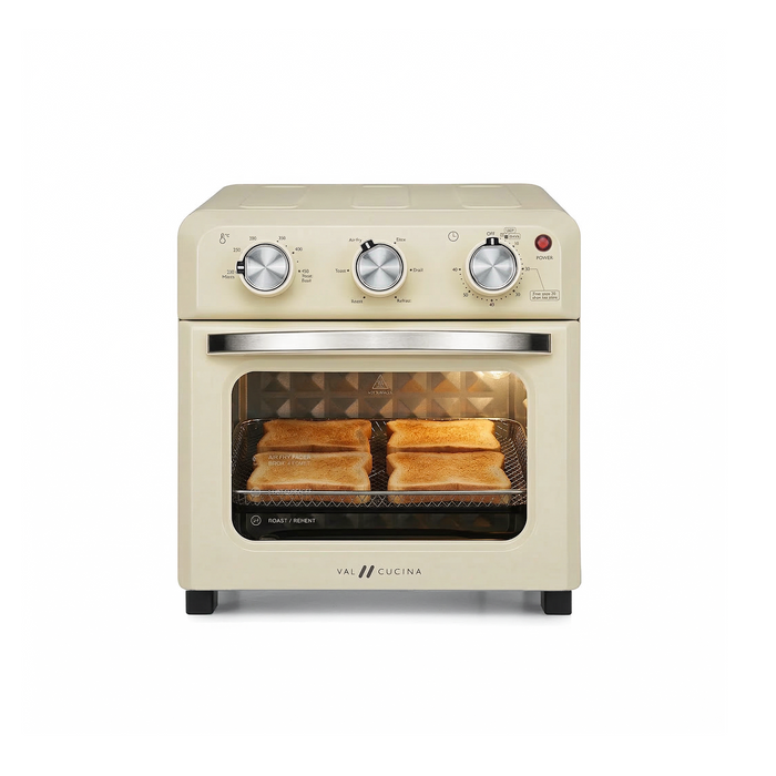VAL CUCINA 6-in-1 Air Fryer Toaster Oven Combo, Compact 12.7 QT Small Countertop Convection Oven, Fits 9" Pizza & 4 Toast, Hexagon Hybrid Heating, Enamel Baking Pan