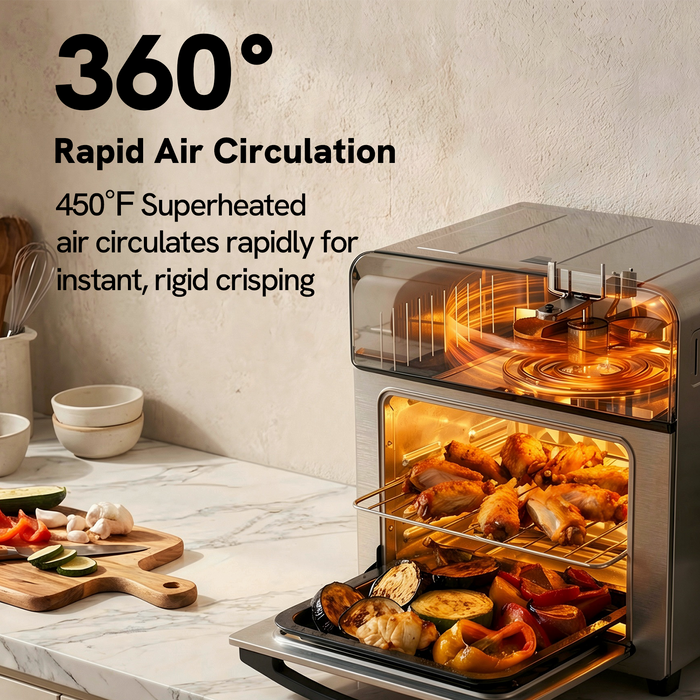 VAL CUCINA 6-in-1 Air Fryer Toaster Oven Combo, Compact 12.7 QT Small Countertop Convection Oven, Fits 9" Pizza & 4 Toast, Hexagon Hybrid Heating, Enamel Baking Pan