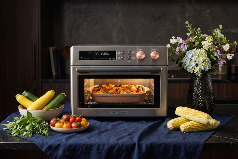 Val Cucina Roma Collection air fryer toaster oven in an Italian kitchen