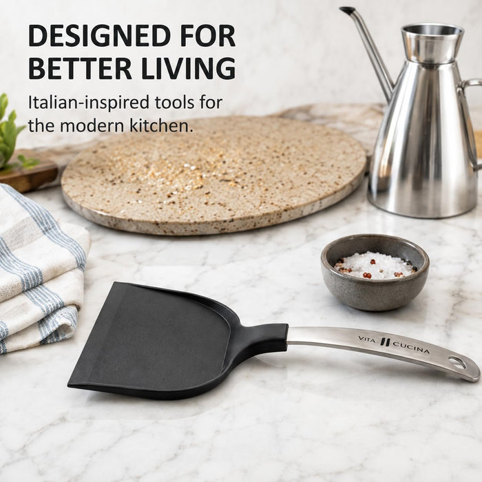 VAL CUCINA Silicone Edge Crumb & Ash Scoop Scraper, Non-Scratch Cleaning Tool for Pizza Stone, Toaster Oven, Grill & Smoker, Stainless Steel Handle, Heat Resistant to 450°F/230°C