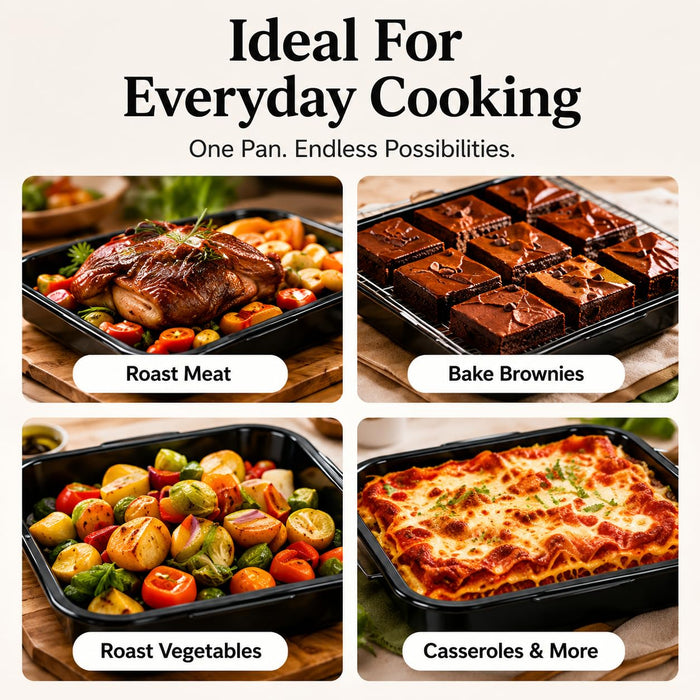 VAL CUCINA Enamel Roasting Pan, 13.4" x 13.4" Square Baking Pan for Oven, 1.6" Deep Heavy Duty Baking Sheet, Black Oven Tray & Cookie Sheet for Roasting Meat, Vegetables and Baking