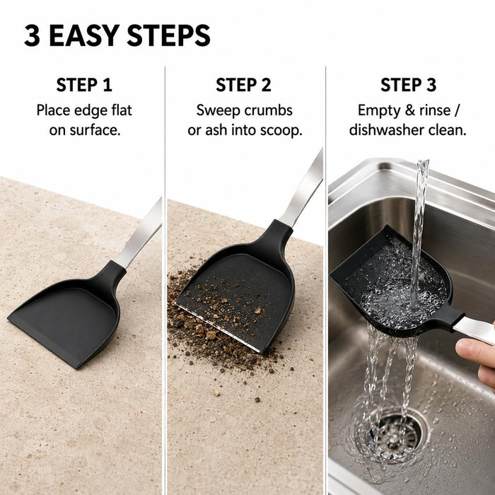 VAL CUCINA Silicone Edge Crumb & Ash Scoop Scraper, Non-Scratch Cleaning Tool for Pizza Stone, Toaster Oven, Grill & Smoker, Stainless Steel Handle, Heat Resistant to 450°F/230°C