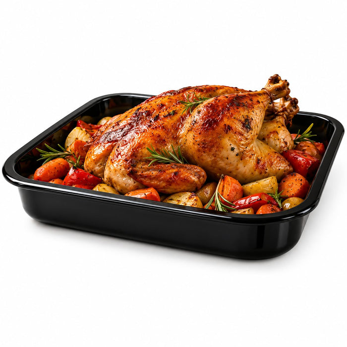 VAL CUCINA Enamel Roasting Pan, 13.4" x 13.4" Square Baking Pan for Oven, 1.6" Deep Heavy Duty Baking Sheet, Black Oven Tray & Cookie Sheet for Roasting Meat, Vegetables and Baking