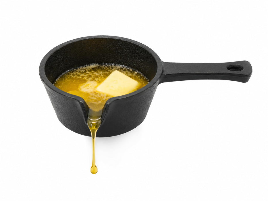 VAL CUCINA Small Cast Iron Sauce Pot with Handle - Heavy Duty Cast Iron Saucepan with Pour Spout - Mini Cast Iron Pot for Melting Butter, Warming & Simmering on Grill, Oven or Stove Top