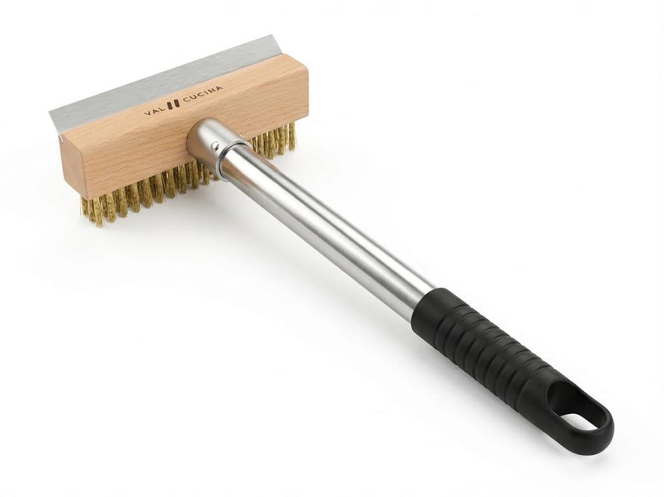VAL CUCINA Pizza Oven Brush with Scraper, Duty Pizza Stone Brush and Cleaning Tool, Long Stainless Steel Handle Pizza Stone Scraper, Wire Bristle Pizza Brush for Pizza Oven Cleaning
