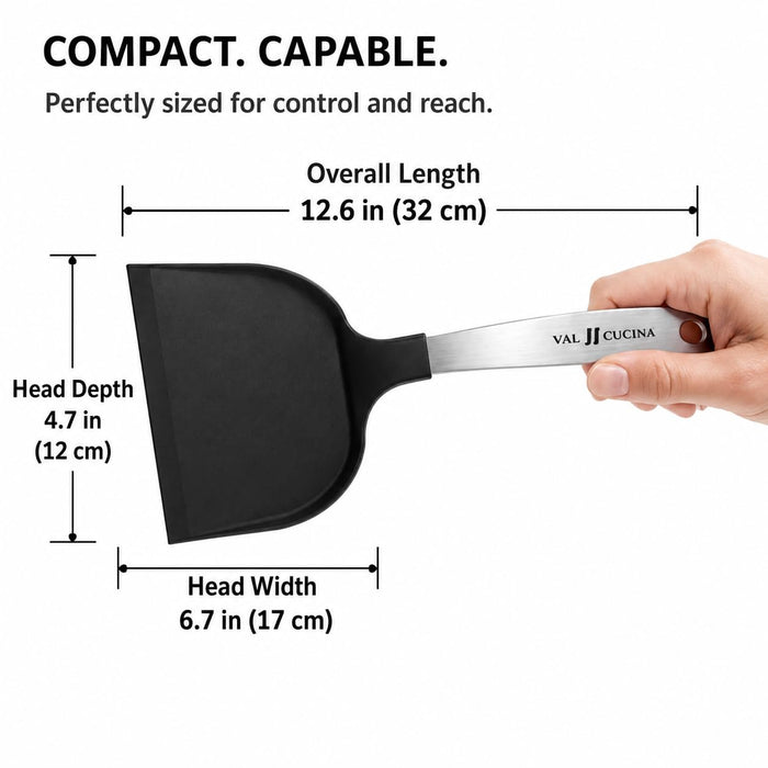 VAL CUCINA Silicone Edge Crumb & Ash Scoop Scraper, Non-Scratch Cleaning Tool for Pizza Stone, Toaster Oven, Grill & Smoker, Stainless Steel Handle, Heat Resistant to 450°F/230°C