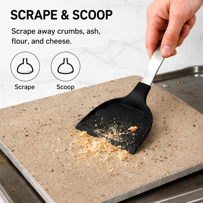 VAL CUCINA Silicone Edge Crumb & Ash Scoop Scraper, Non-Scratch Cleaning Tool for Pizza Stone, Toaster Oven, Grill & Smoker, Stainless Steel Handle, Heat Resistant to 450°F/230°C