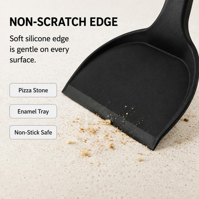 VAL CUCINA Silicone Edge Crumb & Ash Scoop Scraper, Non-Scratch Cleaning Tool for Pizza Stone, Toaster Oven, Grill & Smoker, Stainless Steel Handle, Heat Resistant to 450°F/230°C