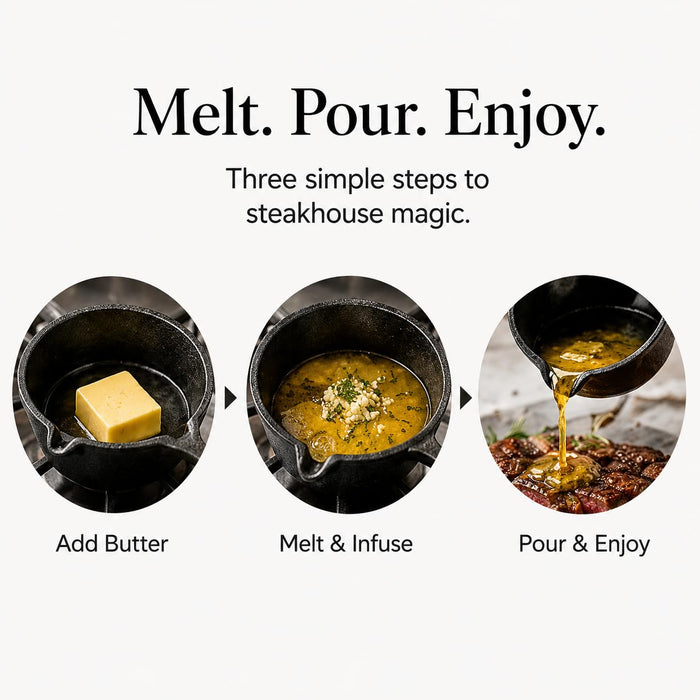 VAL CUCINA Small Cast Iron Sauce Pot with Handle - Heavy Duty Cast Iron Saucepan with Pour Spout - Mini Cast Iron Pot for Melting Butter, Warming & Simmering on Grill, Oven or Stove Top