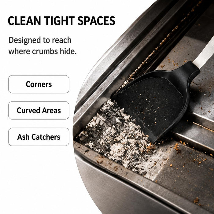 VAL CUCINA Silicone Edge Crumb & Ash Scoop Scraper, Non-Scratch Cleaning Tool for Pizza Stone, Toaster Oven, Grill & Smoker, Stainless Steel Handle, Heat Resistant to 450°F/230°C