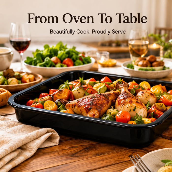 VAL CUCINA Enamel Roasting Pan, 13.4" x 13.4" Square Baking Pan for Oven, 1.6" Deep Heavy Duty Baking Sheet, Black Oven Tray & Cookie Sheet for Roasting Meat, Vegetables and Baking