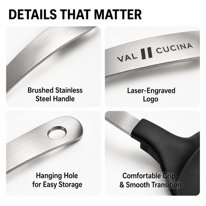 VAL CUCINA Silicone Edge Crumb & Ash Scoop Scraper, Non-Scratch Cleaning Tool for Pizza Stone, Toaster Oven, Grill & Smoker, Stainless Steel Handle, Heat Resistant to 450°F/230°C