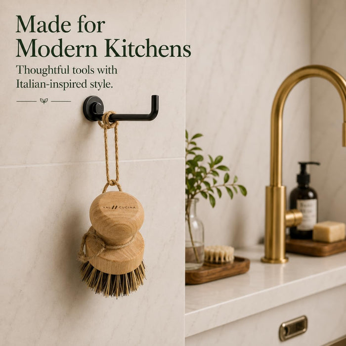 VAL CUCINA Natural Bamboo Dish Brush 2 PCS - Eco-Friendly Wooden Scrub Brush for Dishes, Pots, Pans and Cast Iron Skillet - Plant-Based Sisal & Coconut Bristles Kitchen Sink Scrubber