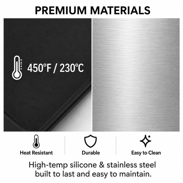 VAL CUCINA Silicone Edge Crumb & Ash Scoop Scraper, Non-Scratch Cleaning Tool for Pizza Stone, Toaster Oven, Grill & Smoker, Stainless Steel Handle, Heat Resistant to 450°F/230°C