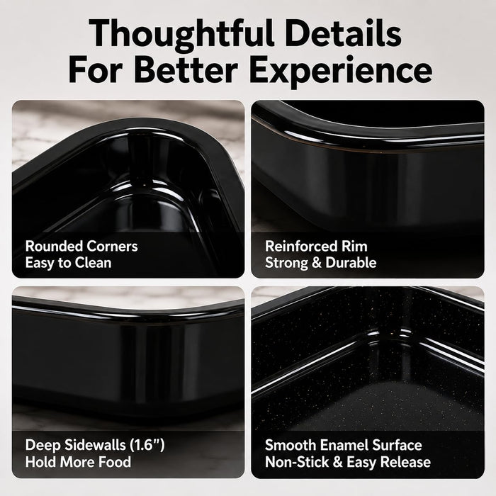 VAL CUCINA Enamel Roasting Pan, 13.4" x 13.4" Square Baking Pan for Oven, 1.6" Deep Heavy Duty Baking Sheet, Black Oven Tray & Cookie Sheet for Roasting Meat, Vegetables and Baking