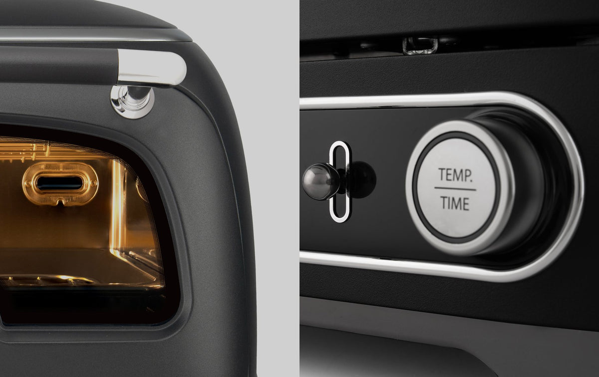 Close-up of the Val Cucina Pizza Oven window and temperature dial