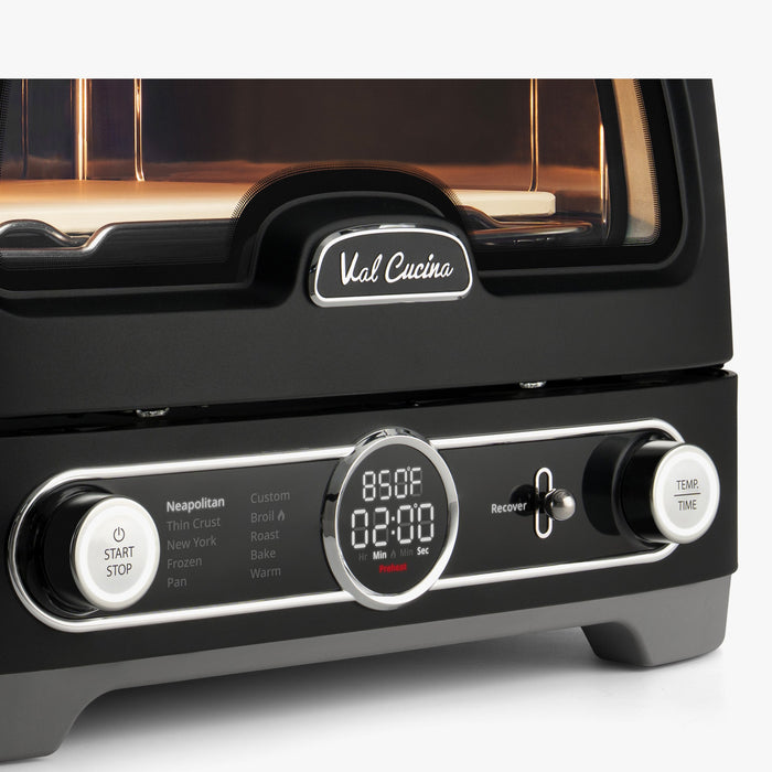 Val Cucina Pizza Oven control panel with digital temperature and timer display and mode dials