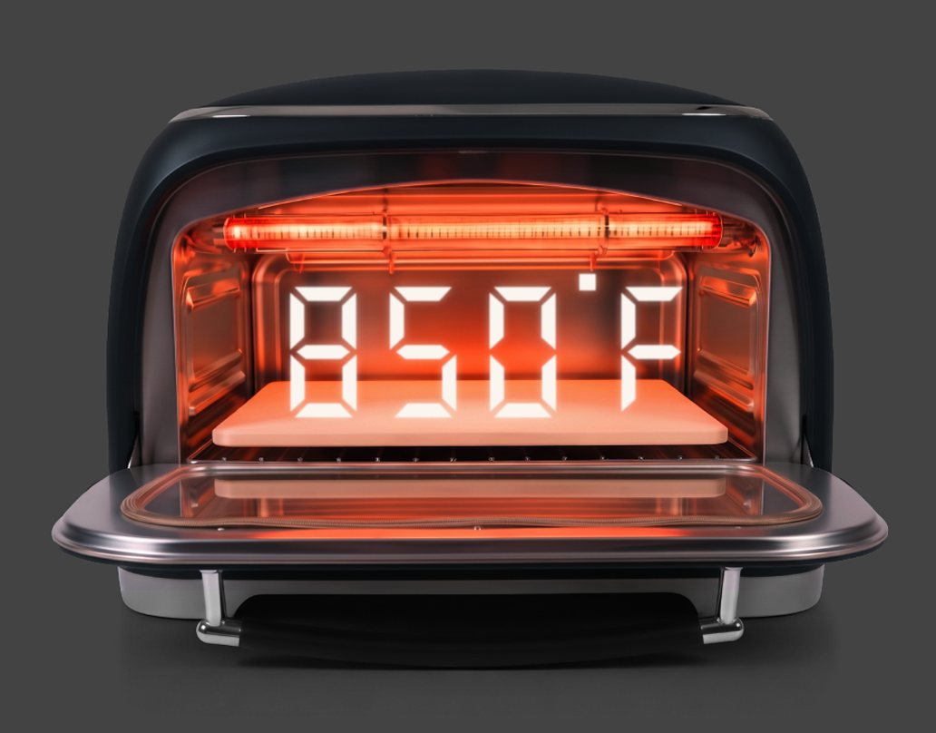 Val Cucina Pizza Oven glowing at 850°F