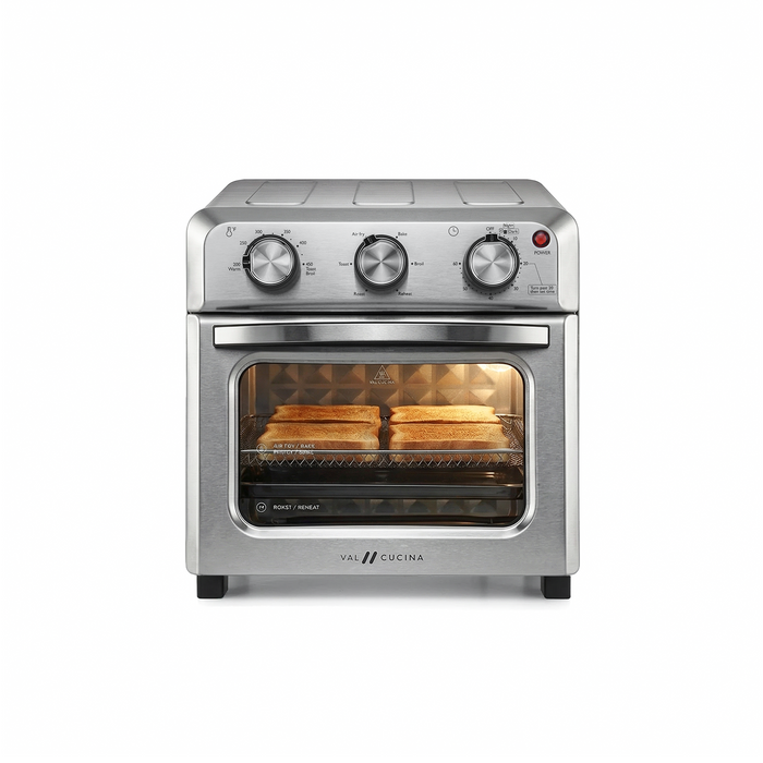 VAL CUCINA 6-in-1 Air Fryer Toaster Oven Combo, Compact 12.7 QT Small Countertop Convection Oven, Fits 9" Pizza & 4 Toast, Hexagon Hybrid Heating, Enamel Baking Pan
